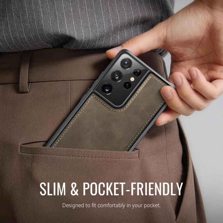 For Samsung Galaxy S21 Ultra 5G CaseMe C69 Series Magnetic Vegan Leather Back Phone Case