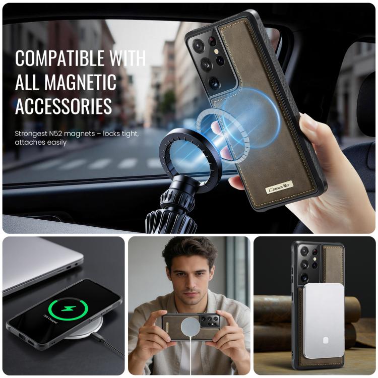 For Samsung Galaxy S21 Ultra 5G CaseMe C69 Series Magnetic Vegan Leather Back Phone Case
