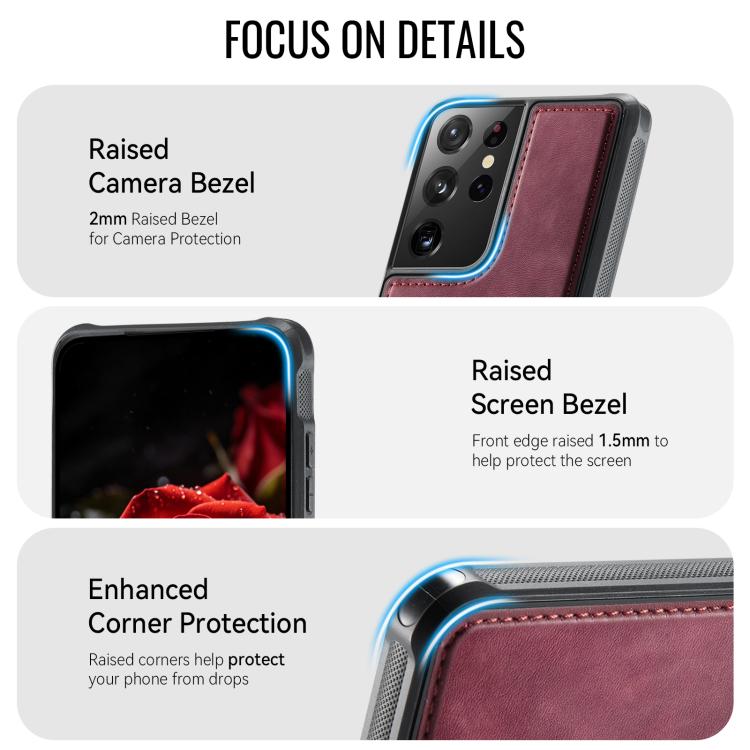 For Samsung Galaxy S21 Ultra 5G CaseMe C69 Series Magnetic Vegan Leather Back Phone Case