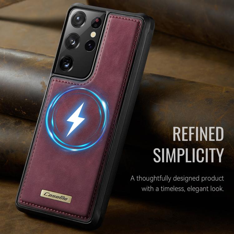 For Samsung Galaxy S21 Ultra 5G CaseMe C69 Series Magnetic Vegan Leather Back Phone Case
