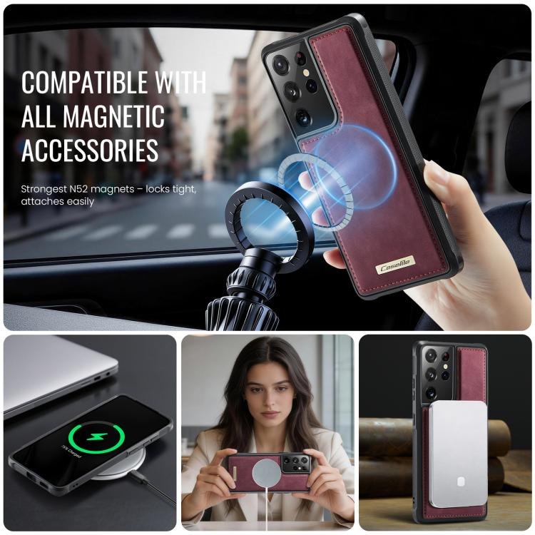 For Samsung Galaxy S21 Ultra 5G CaseMe C69 Series Magnetic Vegan Leather Back Phone Case