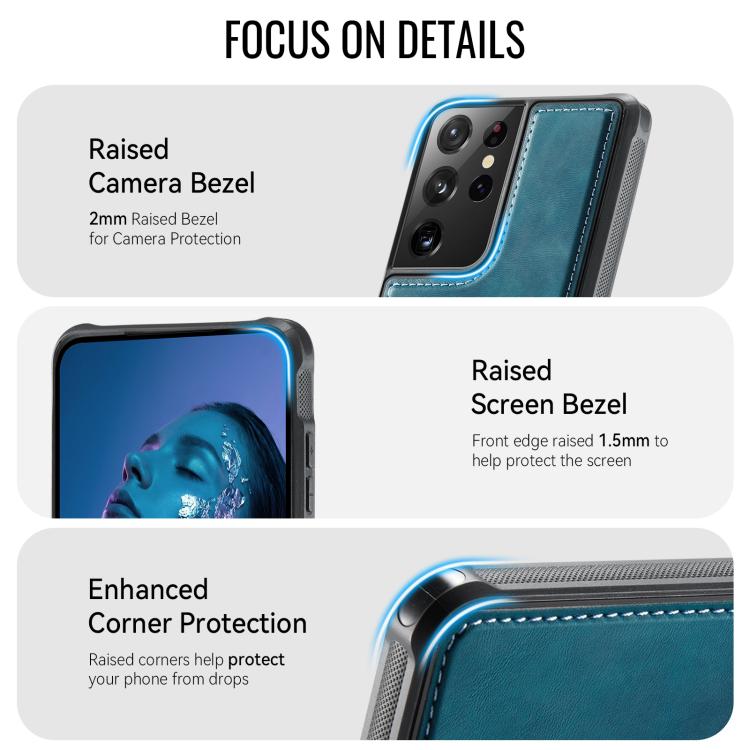 For Samsung Galaxy S21 Ultra 5G CaseMe C69 Series Magnetic Vegan Leather Back Phone Case