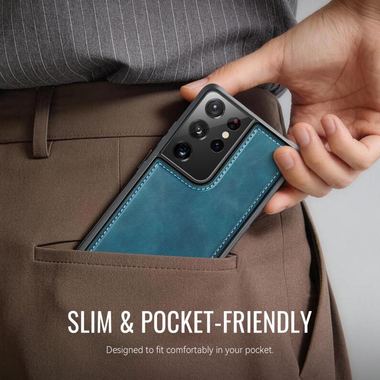 For Samsung Galaxy S21 Ultra 5G CaseMe C69 Series Magnetic Vegan Leather Back Phone Case