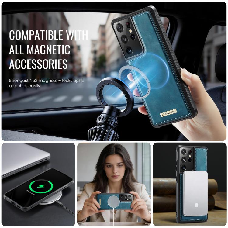For Samsung Galaxy S21 Ultra 5G CaseMe C69 Series Magnetic Vegan Leather Back Phone Case