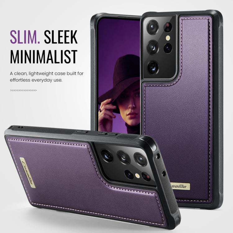 For Samsung Galaxy S21 Ultra 5G CaseMe C69 Series Magnetic Vegan Leather Back Phone Case