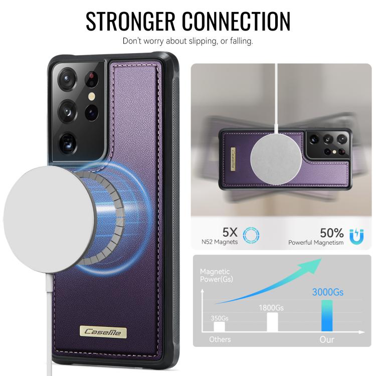 For Samsung Galaxy S21 Ultra 5G CaseMe C69 Series Magnetic Vegan Leather Back Phone Case
