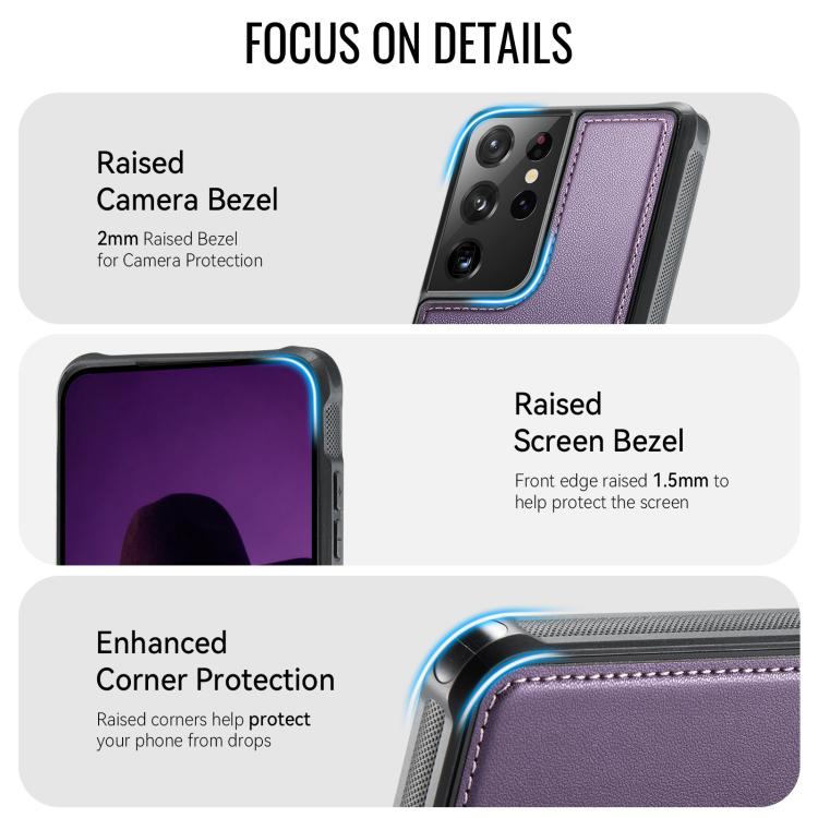 For Samsung Galaxy S21 Ultra 5G CaseMe C69 Series Magnetic Vegan Leather Back Phone Case
