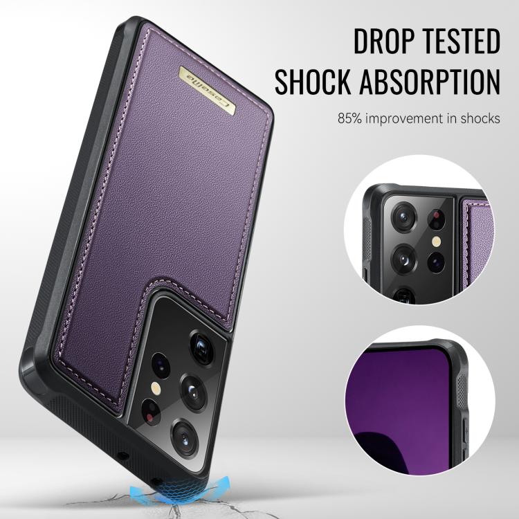 For Samsung Galaxy S21 Ultra 5G CaseMe C69 Series Magnetic Vegan Leather Back Phone Case