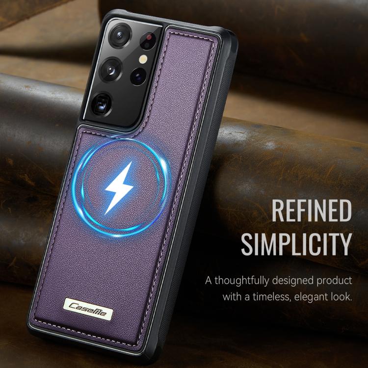 For Samsung Galaxy S21 Ultra 5G CaseMe C69 Series Magnetic Vegan Leather Back Phone Case