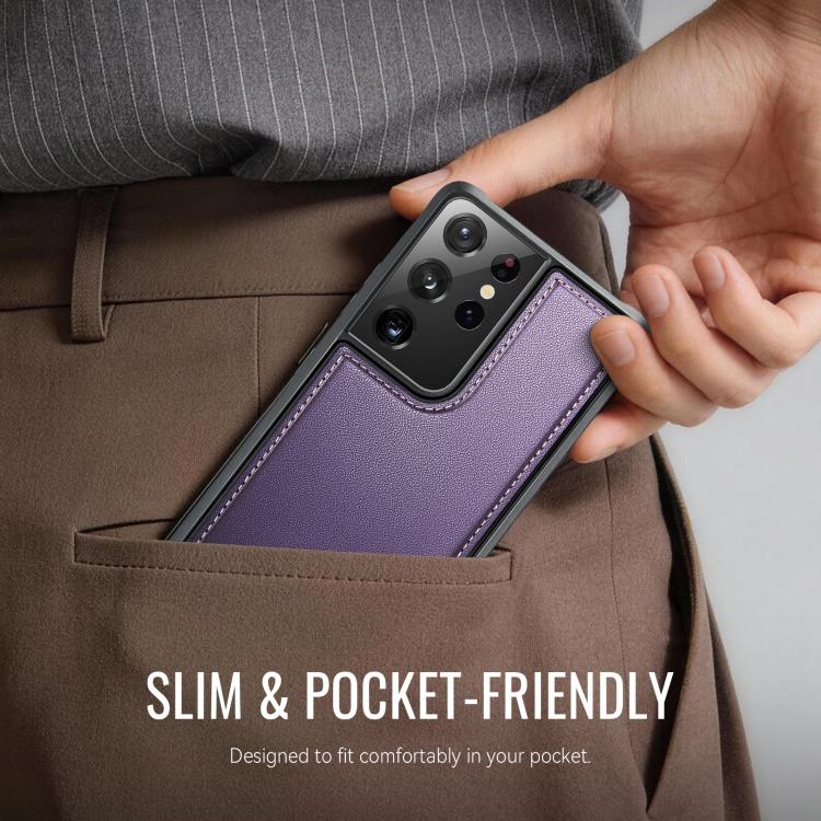 For Samsung Galaxy S21 Ultra 5G CaseMe C69 Series Magnetic Vegan Leather Back Phone Case