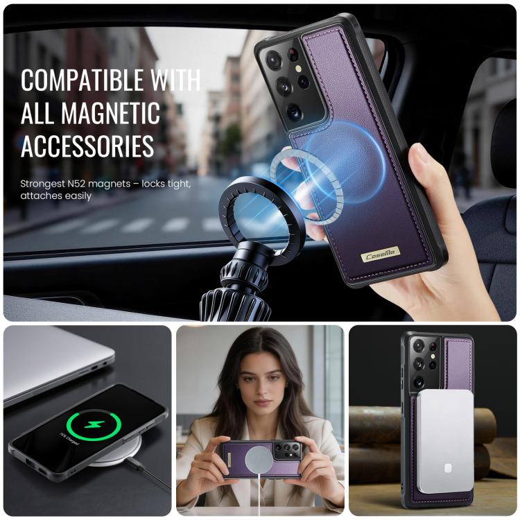 For Samsung Galaxy S21 Ultra 5G CaseMe C69 Series Magnetic Vegan Leather Back Phone Case