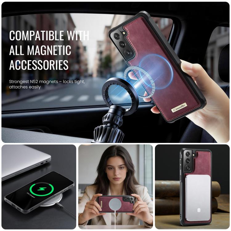 For Samsung Galaxy S22 5G CaseMe C69 Series Magnetic Vegan Leather Back Phone Case