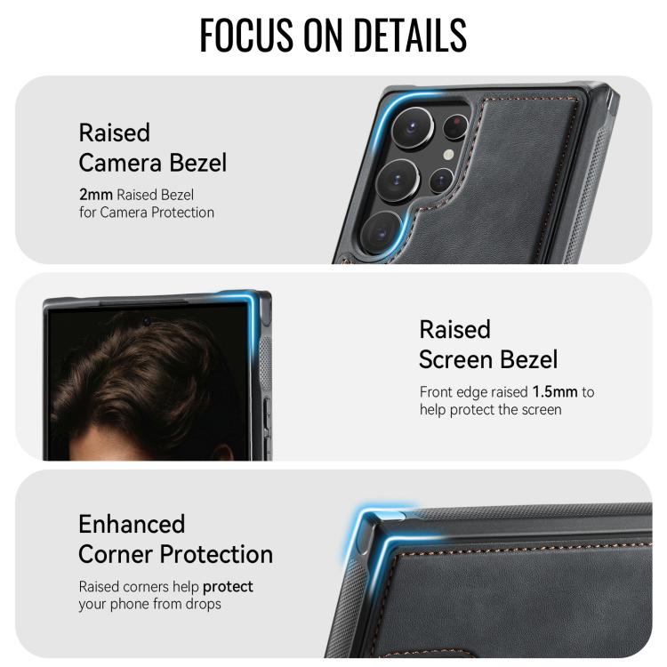 For Samsung Galaxy S22 Ultra 5G CaseMe C69 Series Magnetic Vegan Leather Back Phone Case