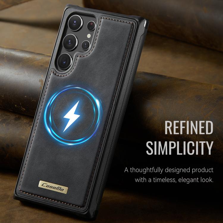 For Samsung Galaxy S22 Ultra 5G CaseMe C69 Series Magnetic Vegan Leather Back Phone Case