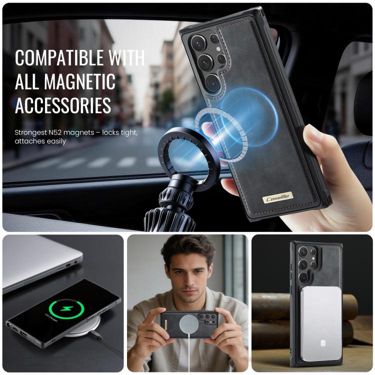 For Samsung Galaxy S22 Ultra 5G CaseMe C69 Series Magnetic Vegan Leather Back Phone Case