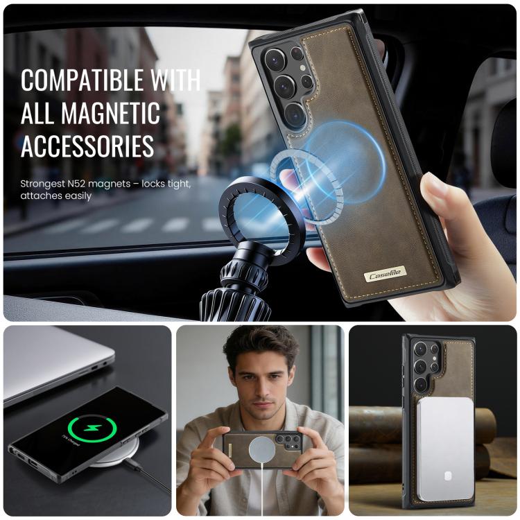 For Samsung Galaxy S22 Ultra 5G CaseMe C69 Series Magnetic Vegan Leather Back Phone Case