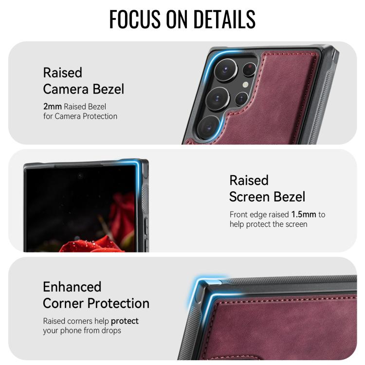 For Samsung Galaxy S22 Ultra 5G CaseMe C69 Series Magnetic Vegan Leather Back Phone Case
