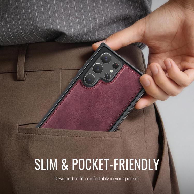 For Samsung Galaxy S22 Ultra 5G CaseMe C69 Series Magnetic Vegan Leather Back Phone Case