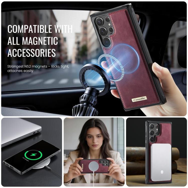 For Samsung Galaxy S22 Ultra 5G CaseMe C69 Series Magnetic Vegan Leather Back Phone Case