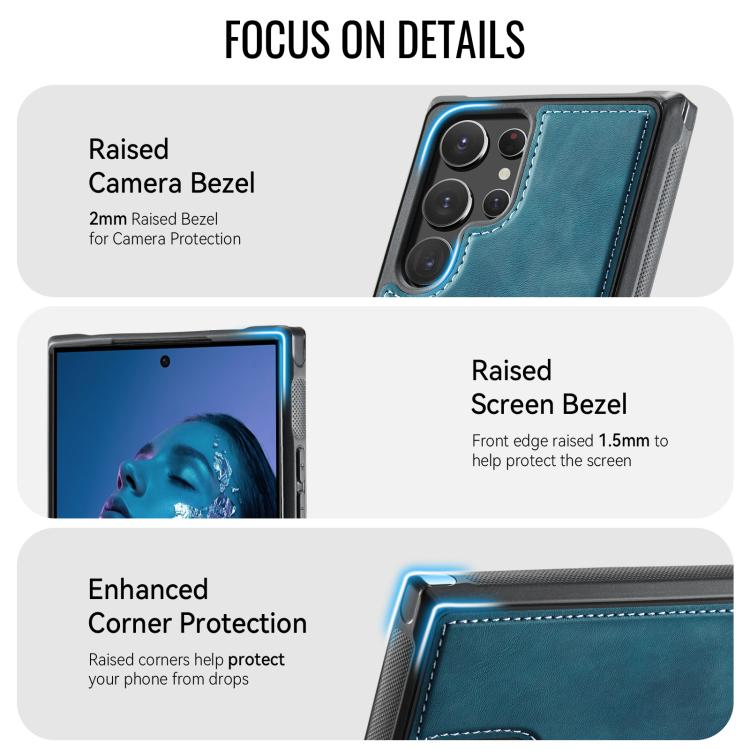 For Samsung Galaxy S22 Ultra 5G CaseMe C69 Series Magnetic Vegan Leather Back Phone Case