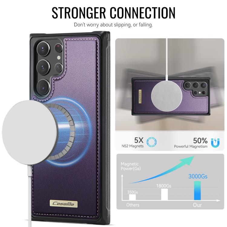 For Samsung Galaxy S22 Ultra 5G CaseMe C69 Series Magnetic Vegan Leather Back Phone Case
