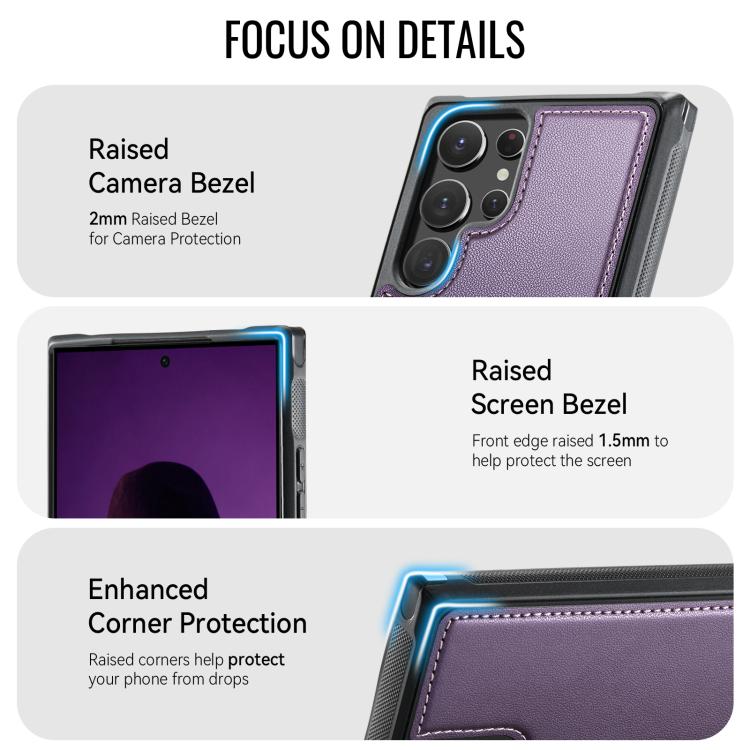 For Samsung Galaxy S22 Ultra 5G CaseMe C69 Series Magnetic Vegan Leather Back Phone Case