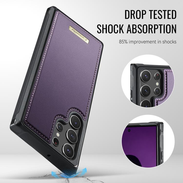 For Samsung Galaxy S22 Ultra 5G CaseMe C69 Series Magnetic Vegan Leather Back Phone Case