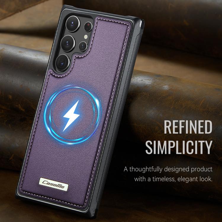 For Samsung Galaxy S22 Ultra 5G CaseMe C69 Series Magnetic Vegan Leather Back Phone Case
