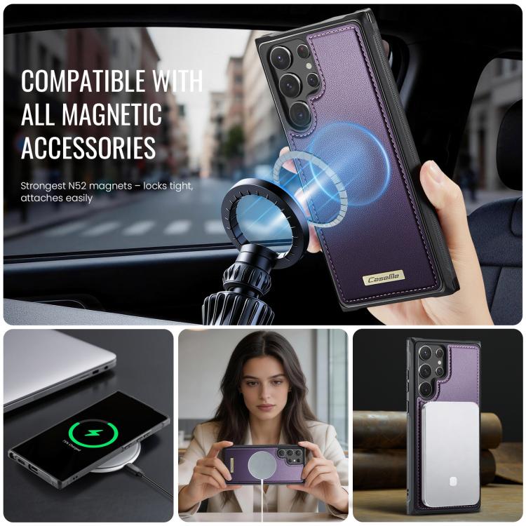 For Samsung Galaxy S22 Ultra 5G CaseMe C69 Series Magnetic Vegan Leather Back Phone Case