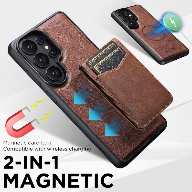 For Samsung Galaxy S25 Ultra 5G Suteni G5S5 2-in-1 Magnetic Detachable Bottle Opener Card Bag Cow Leather Back Phone Case