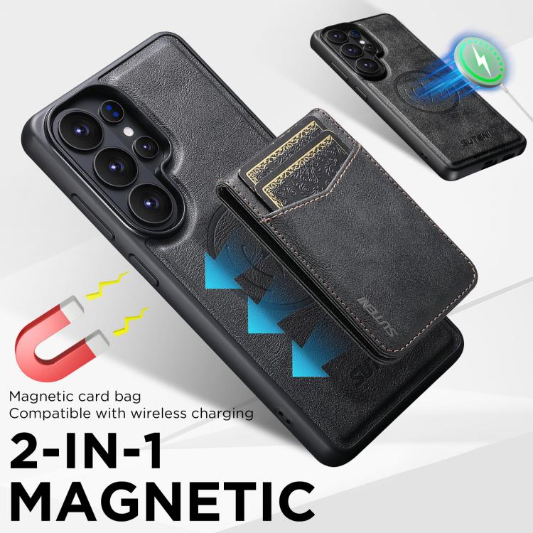 For Samsung Galaxy S23 Ultra 5G Suteni G5S5 2-in-1 Magnetic Detachable Bottle Opener Card Bag Cow Leather Back Phone Case