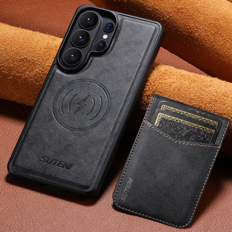For Samsung Galaxy S22 Ultra 5G Suteni G5S5 2-in-1 Magnetic Detachable Bottle Opener Card Bag Cow Leather Back Phone Case