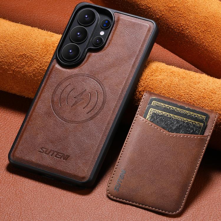 For Samsung Galaxy S22 Ultra 5G Suteni G5S5 2-in-1 Magnetic Detachable Bottle Opener Card Bag Cow Leather Back Phone Case