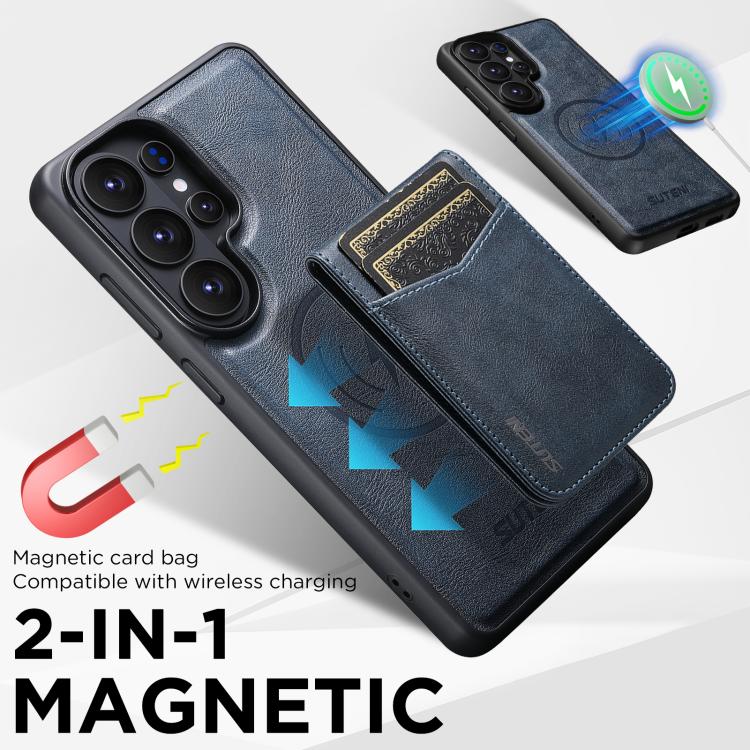 For Samsung Galaxy S22 Ultra 5G Suteni G5S5 2-in-1 Magnetic Detachable Bottle Opener Card Bag Cow Leather Back Phone Case