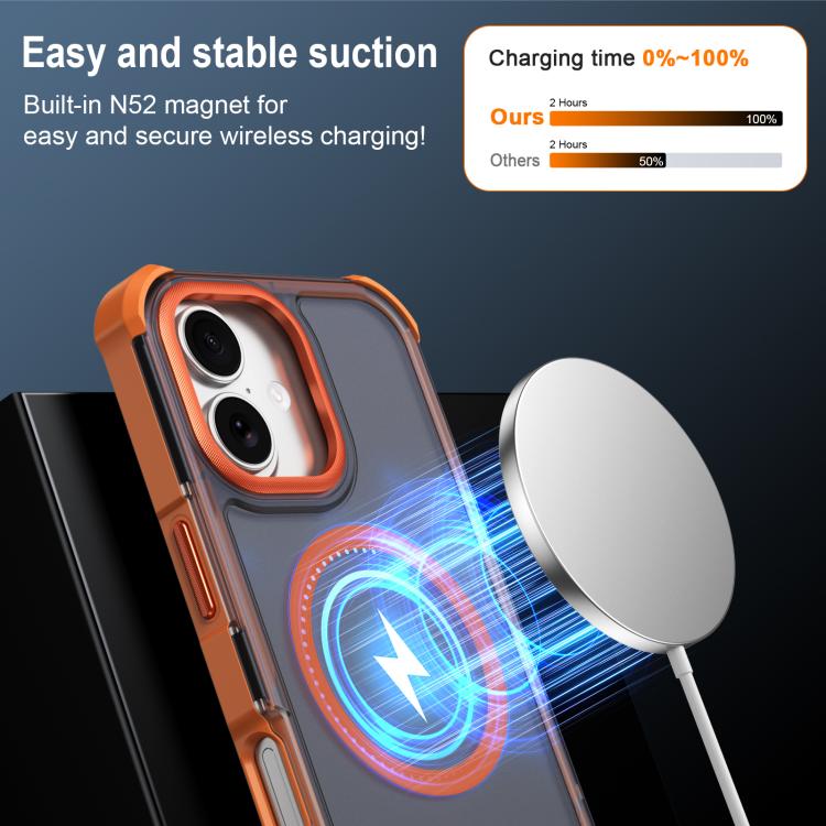 For iPhone 17 Skin Feel Semi-transparent Frosted Magnetic Four-Corner Shockproof Phone Case
