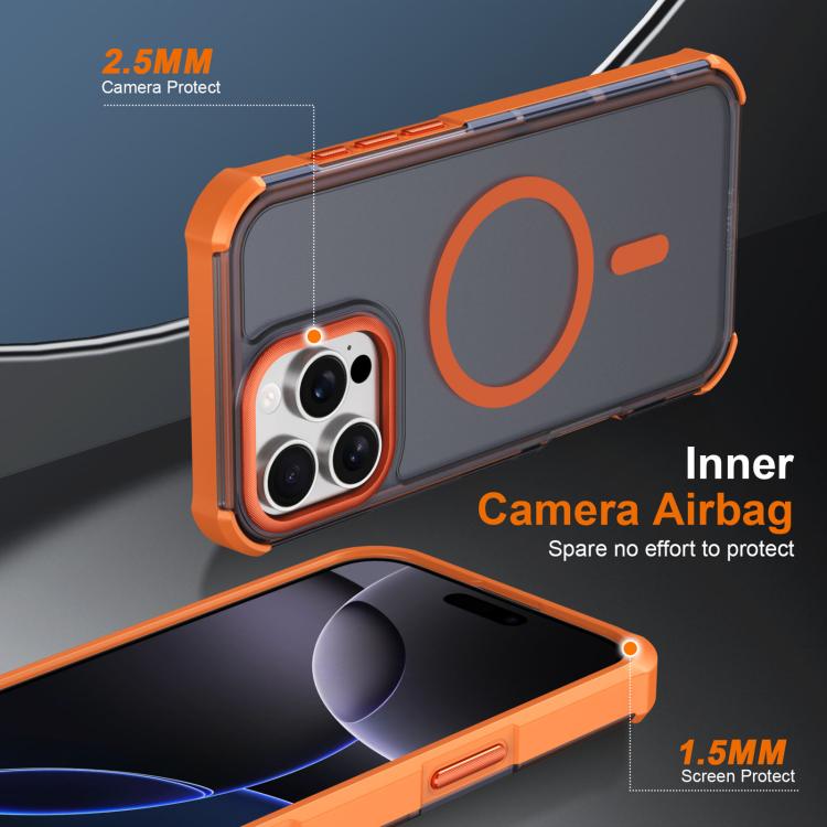 For iPhone 16 Pro Max Skin Feel Semi-transparent Frosted Magnetic Four-Corner Shockproof Phone Case