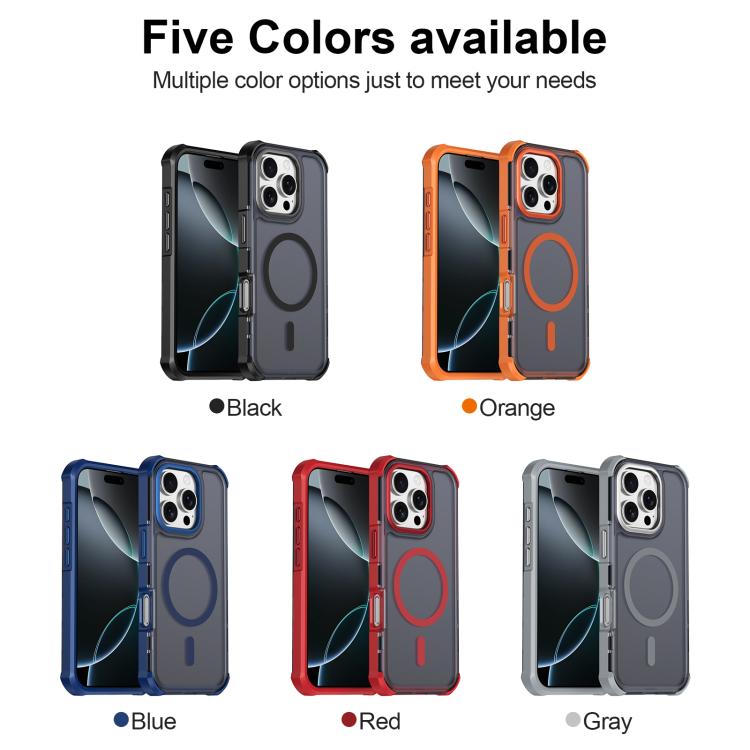 For iPhone 16 Pro Skin Feel Semi-transparent Frosted Magnetic Four-Corner Shockproof Phone Case