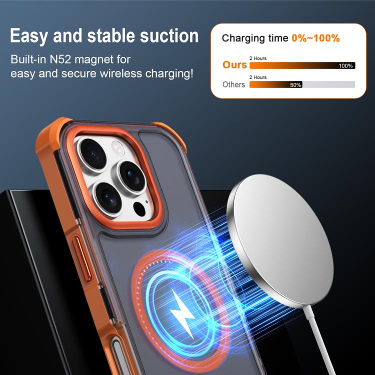 For iPhone 16 Pro Skin Feel Semi-transparent Frosted Magnetic Four-Corner Shockproof Phone Case