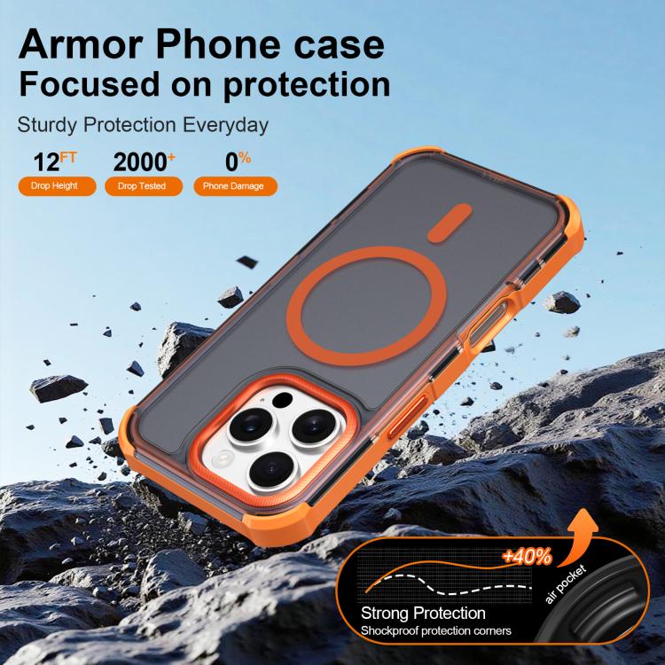 For iPhone 16 Pro Skin Feel Semi-transparent Frosted Magnetic Four-Corner Shockproof Phone Case