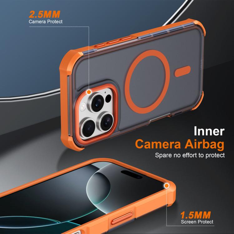 For iPhone 16 Pro Skin Feel Semi-transparent Frosted Magnetic Four-Corner Shockproof Phone Case