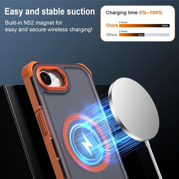 For iPhone 17e / 16e Skin Feel Semi-transparent Frosted Magnetic Four-Corner Shockproof Phone Case