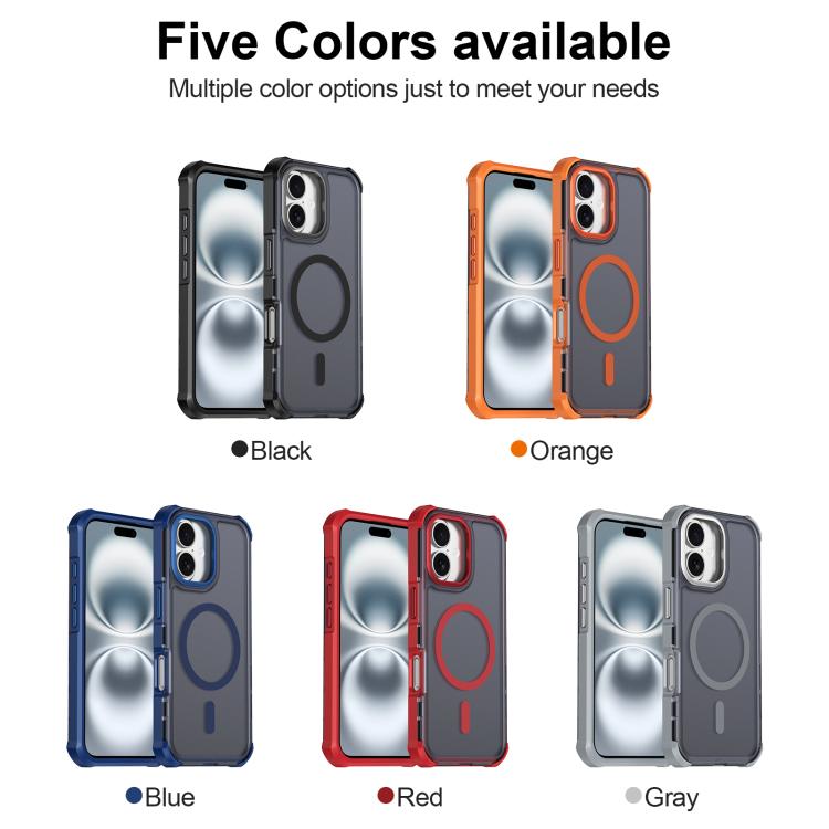 For iPhone 16 Skin Feel Semi-transparent Frosted Magnetic Four-Corner Shockproof Phone Case
