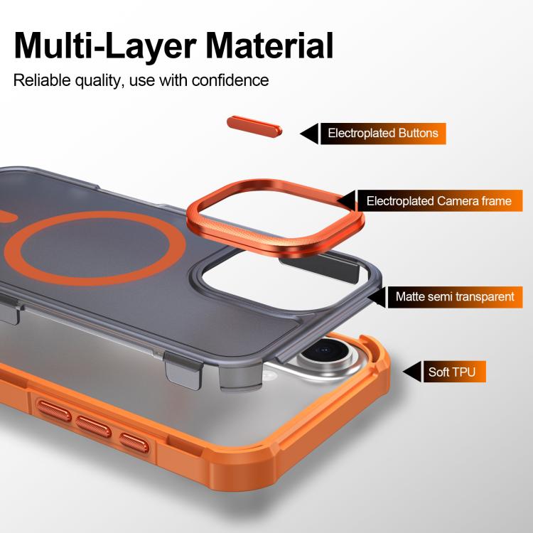For iPhone 16 Skin Feel Semi-transparent Frosted Magnetic Four-Corner Shockproof Phone Case
