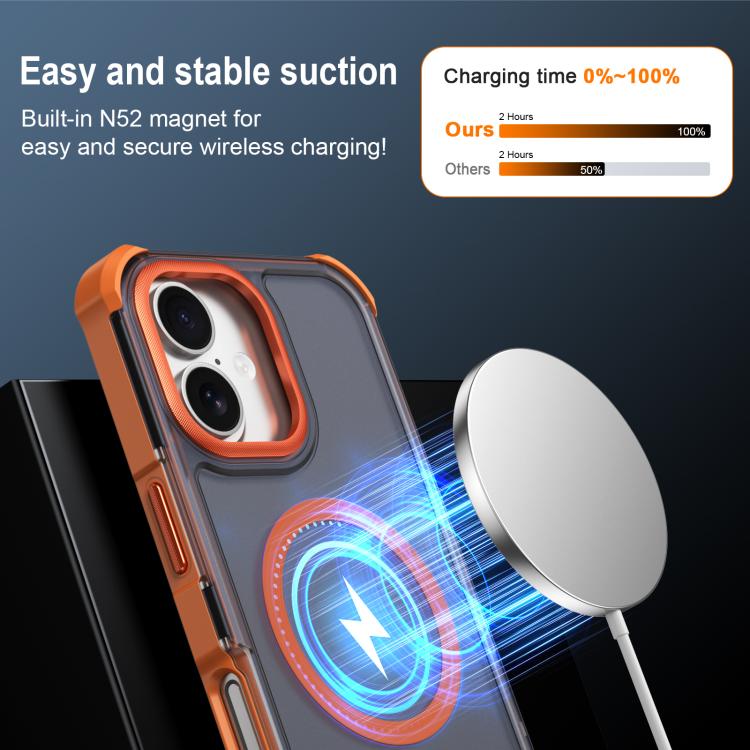 For iPhone 16 Skin Feel Semi-transparent Frosted Magnetic Four-Corner Shockproof Phone Case