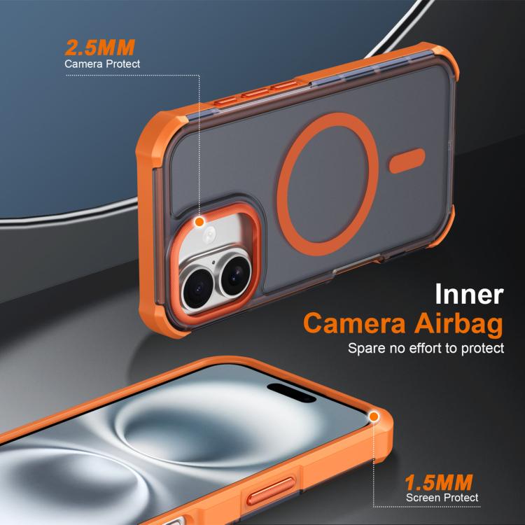 For iPhone 16 Skin Feel Semi-transparent Frosted Magnetic Four-Corner Shockproof Phone Case