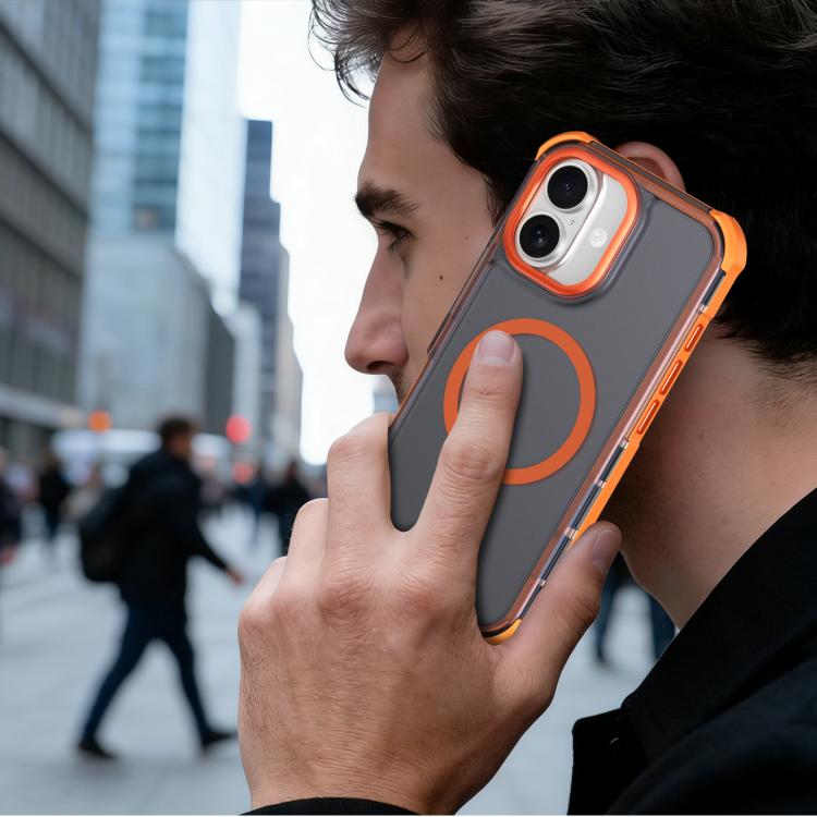 For iPhone 16 Skin Feel Semi-transparent Frosted Magnetic Four-Corner Shockproof Phone Case