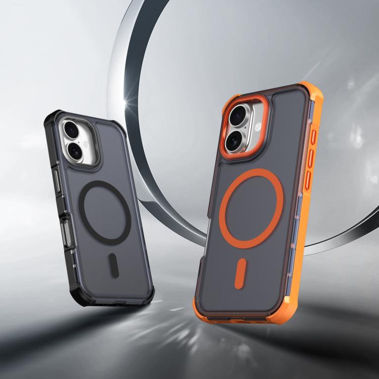For iPhone 16 Skin Feel Semi-transparent Frosted Magnetic Four-Corner Shockproof Phone Case