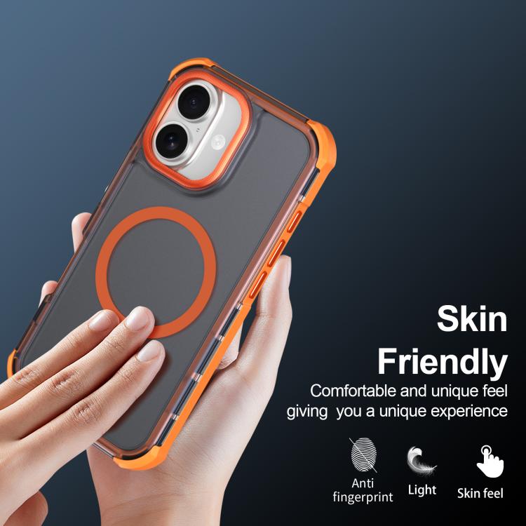 For iPhone 16 Skin Feel Semi-transparent Frosted Magnetic Four-Corner Shockproof Phone Case