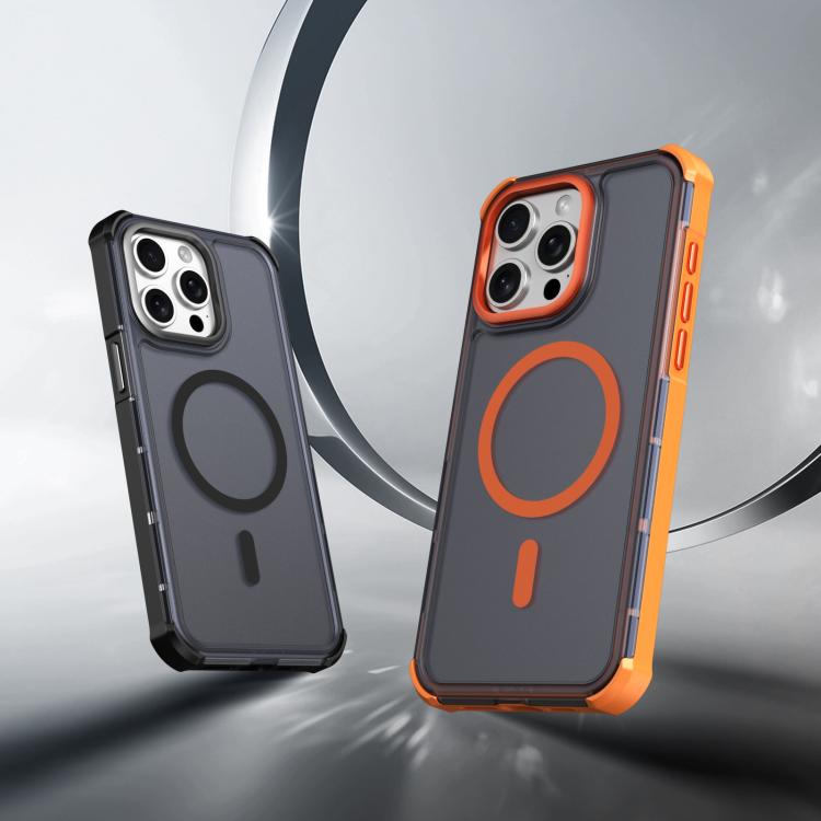 For iPhone 15 Pro Max Skin Feel Semi-transparent Frosted Magnetic Four-Corner Shockproof Phone Case