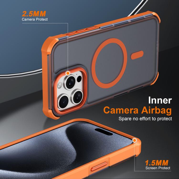 For iPhone 15 Pro Max Skin Feel Semi-transparent Frosted Magnetic Four-Corner Shockproof Phone Case